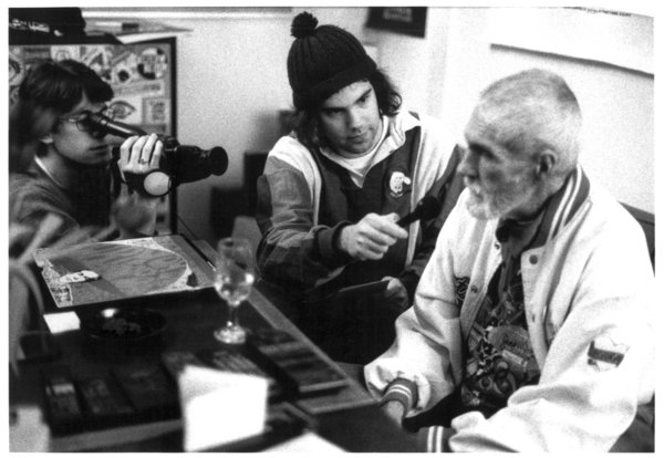 Hugh Baker , Nardwuar, Timothy Leary. AMS Programs office, UBC, Vancouver, BC , Canada. January 15, 1994. (Photo by: Lincoln Clarkes)