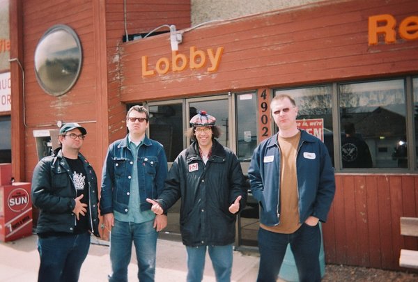 Ska-T (Smugglers Official Roadie (on loan to the Evaporators) , Dave, Nardwuar, JC after eating at an all you can eats salad bar somewhere in the Canadian Prairies.