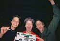 Dave and Tim of The Stills and , uh ,  Nardwuar holding their favourite 80s Canadian Garage Nugget : A Gruesomes Lp!