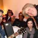 Nick, Nardwuar, Blowfly, Rebecca, & Tom in Blowfly's Hotel Room before Nardwuar's band Thee Goblins performed "Shittin off the Dock of the Bay" with Blowfly at The Waldorf Hotel in Vancouver, BC, Canada! (Pic: Jason Margolis)