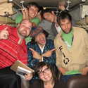 Fucked Up, Nardwuar  in their "Grease Powered" bus outside of Richard's on Richards, Vancouver, BC, Canada!