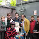 Peter Bjorn John and Nardwuar.  Alley behind the Commodore Ballroom.  Vancouver, BC, Canada!