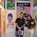 Tim Kerr and Nardwuar at Tim Kerr's Art show at Antisocial Skateboard Shop!