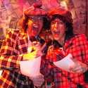 Nardwuar and Nardwuar (as played by Rachael Johnston) on the set of the play "Hardcore Logo Live". Rickshaw Theatre, Vancouver, VC, Canada!