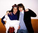 Nardwuar (holding a blow up inflatable Sheep designed to promote NOFX's 'Heavy Petting Zoo' CD) and Ben Kweller (holding a toothbrush designed to promote Ben Kweller's 'Sha Sha' CD). Croation Cultural Centre, Trout Lake, BC, Canada