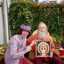 Bhagavan Das and  Nardwuar holding Baba Ram Dass' ( Richard Alpert ) "Be Here Now" Record, which was recorded in Vancouver BC!