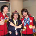 Speed Skating 2010 Olympic Gold Medalists Olivier Jean and Charles Hamelin with Nardwuar. BC Media Centre , Robson Square, Vancouver, BC, Canada!