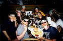 Members of I am Spoonbender, The Smugglers plus Mint Records Honchos wearing the ultra  RARE Tomahawk BBQ Children's Menu facemasks!