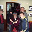 Nardwuar at Presentation House's Candahar bar with Theo Simms and Reid Shier and the Candahar bartenders during Nardwuar's Video Vault: Olympic Edition (Look closely in the background for evidence of that!) Granville Island, Vancouver, BC, Canada! 