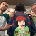 Ryan Lewis, Nardwuar, Macklemore with an incredible Derek Erdman designed jacket that they gave to Nardwuar  at the Austin Convention Center,  SXSW, 2013 !