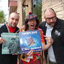 Peter Rosenberg, Nardwuar & Sage Francis holding some of Sage's amazing finds at the SXSW 2010 Record Swap ! 