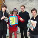 White Lies and  Nardwuar (holding copy of History of Vancouver Rock Roll that contains the Painted Ship song "Little White Lies" ) Richard's on Richards side parking lot, Vancouver, BC, Canada !