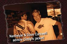 Nardwuar & Dave Carswell admire Cindy's jacket!